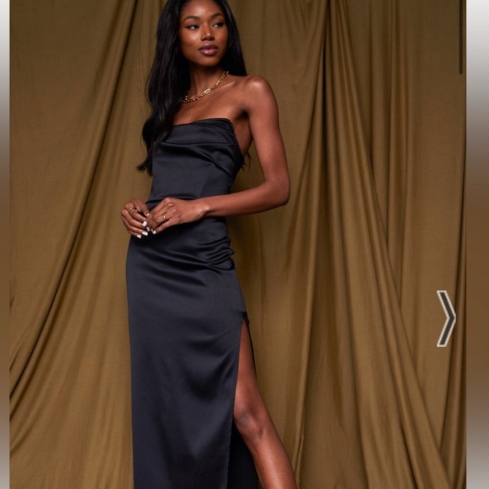 12th Tribe Black Strapless Maxi Dress with Side Slit